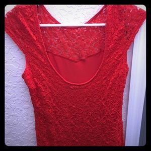 Bebe coral lace top, size medium